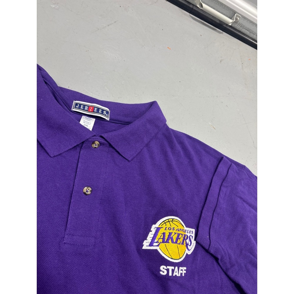Vintage Jerzees Los Angeles Lakers Staff Polo Shirt Mens 2XL Short‎ Sleeve NBA